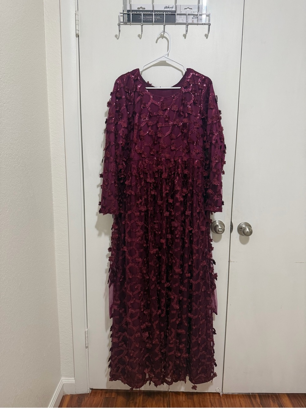 Burgundy Textured Tassel Long Dress